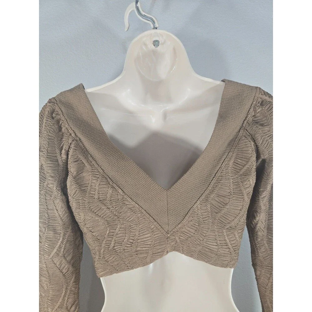 Free People Oakley Crop Top Size Small Textured Brown Cappuccino Stretch AD
